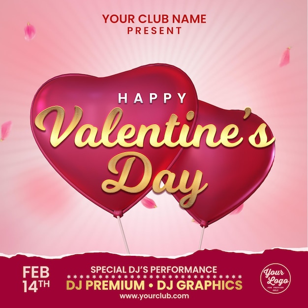 Happy Valentines Day Celebration and Party for Social Media Post Template