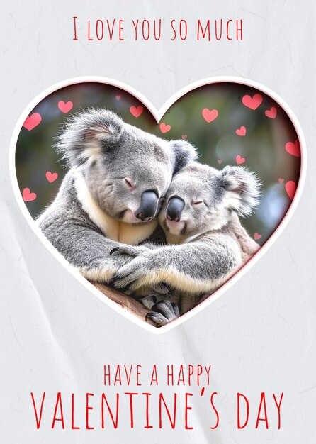 Happy valentines day greeting card with koalas hugging