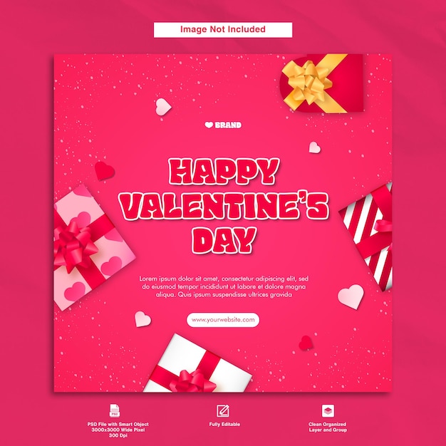 Happy Valentines Day Greeting Post Pink Theme Instagram Post Template Design