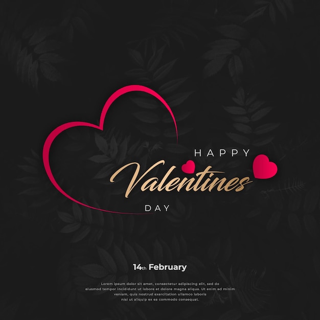 Happy Valentines Day Premium post with gifts Hearts and dark background