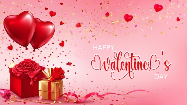 Happy valentines day red background with love decorations