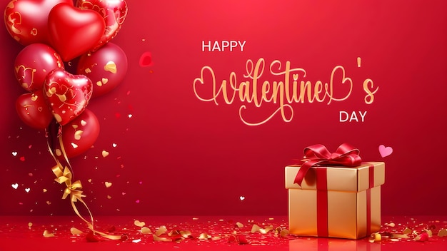 Happy valentines day red background with love decorations