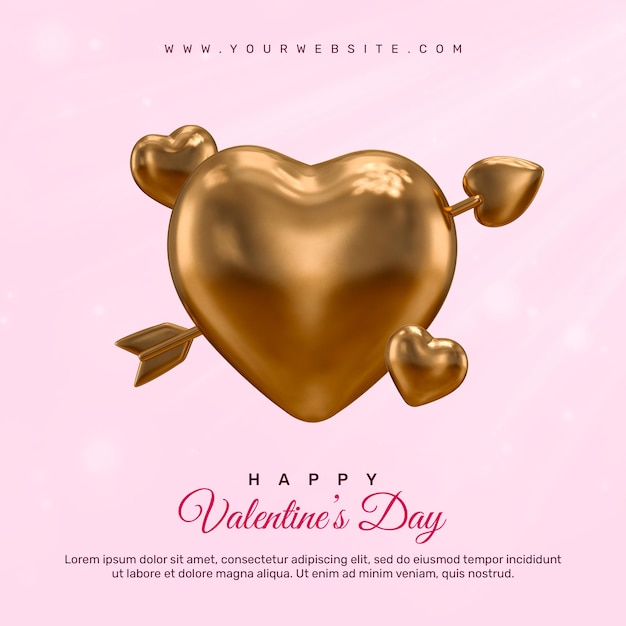 Happy valentines day with 3d hearts and romantic valentine decorations