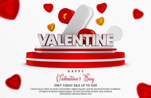 Happy Valentines day with 3d render sale banner