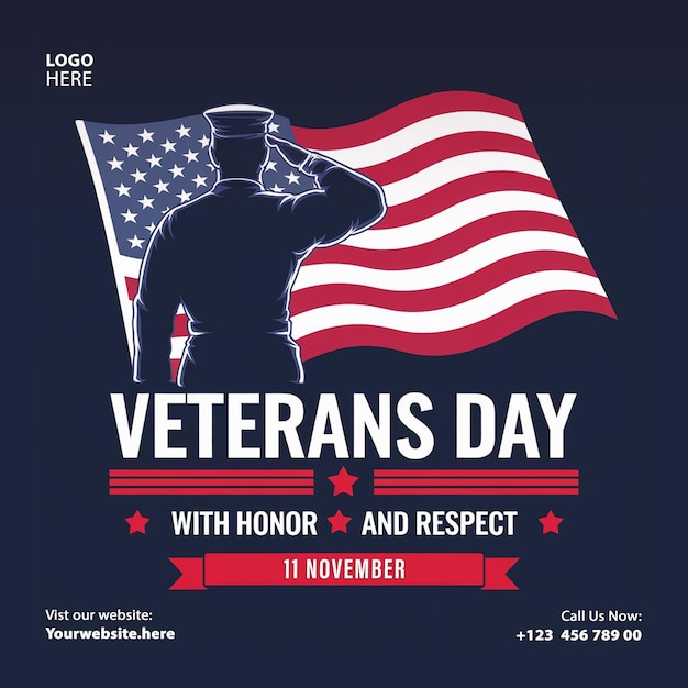 Happy Veterans Day 11 November Celebrating USA Heroes social media post template design