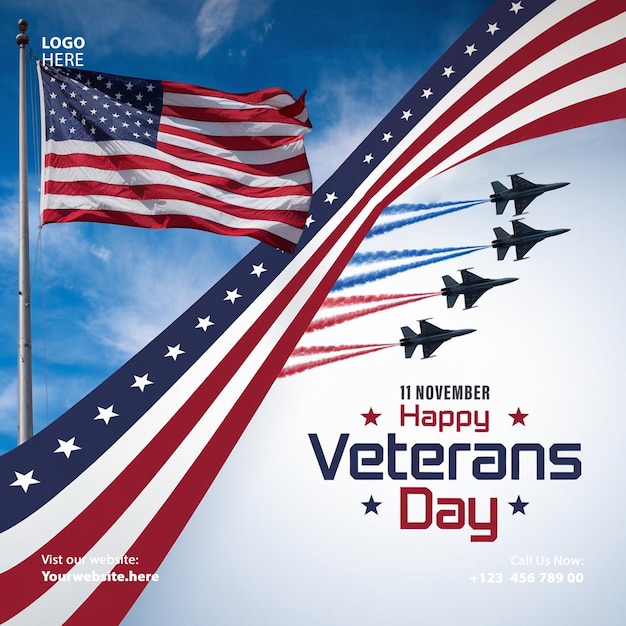 Happy Veterans Day 11 November Celebrating USA Heroes social media post template design