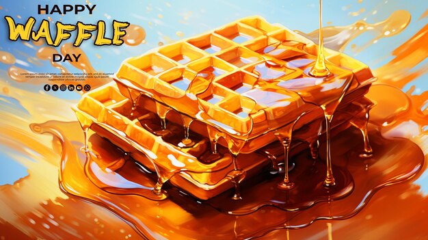 happy waffle day special greeting card with a realistic psd background