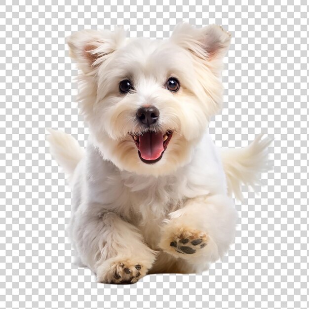 PSD happy white pet dog on isolated on transparent background