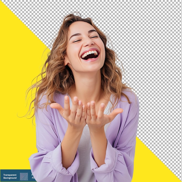 Happy Woman in Away Gesture transparent background PNG PSD