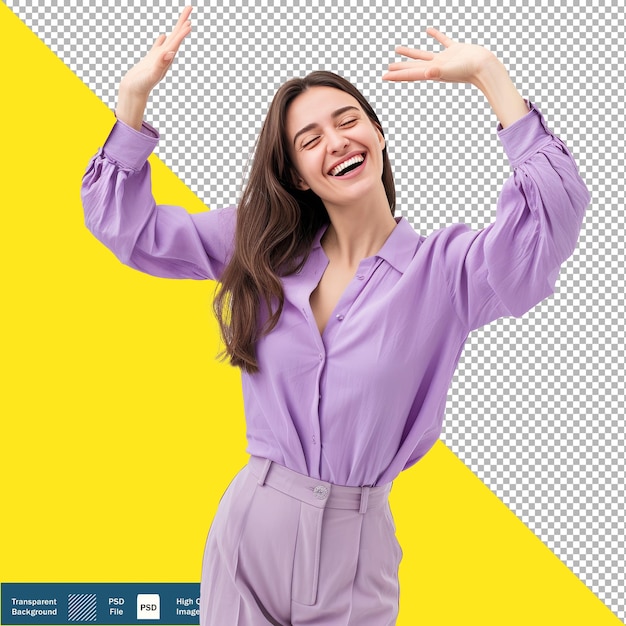 Happy Woman in Away Gesture transparent background PNG PSD