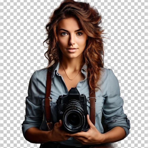 Happy Woman Holding Camera Taking Photo Indoors