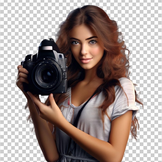 Happy Woman Holding Camera Taking Photo Indoors