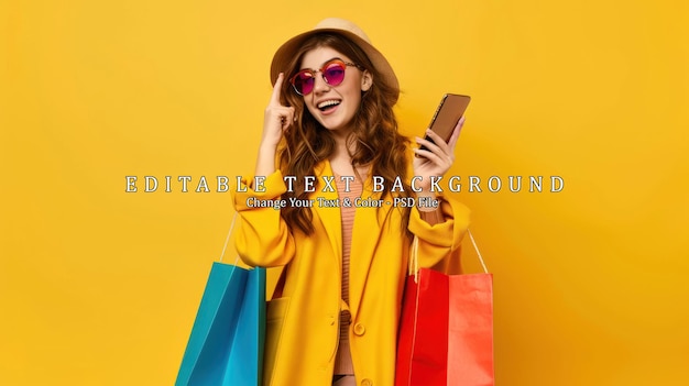 PSD happy woman with shopping bags