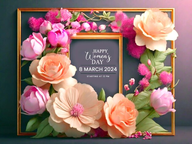 Happy womens day 8 march with of frame of flower specials wording