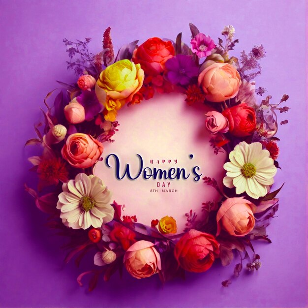 PSD happy womens day celebration wallpaper design with stunning floral frame