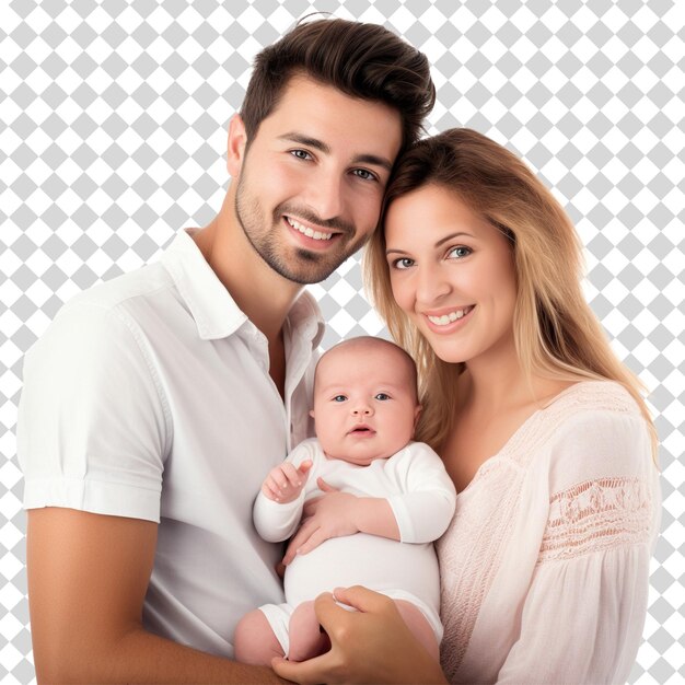 Happy young family Isolated on transparent background PSD file format