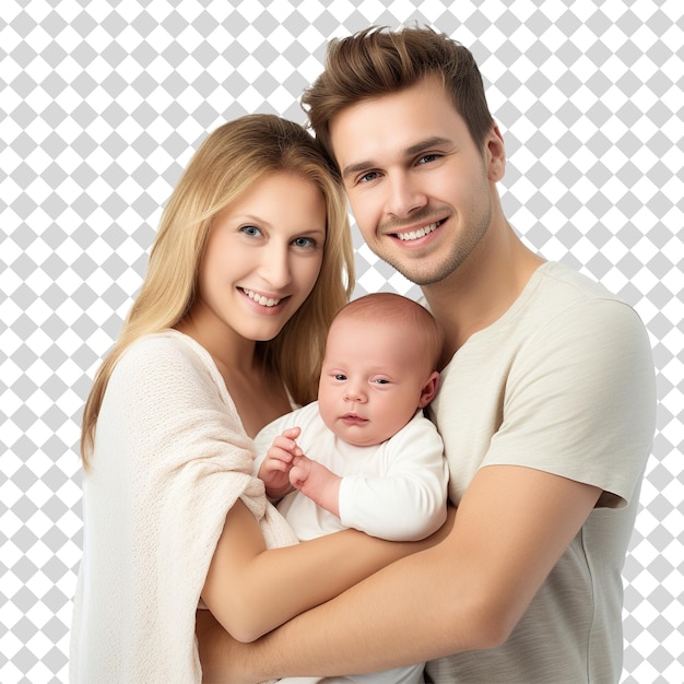 Happy young family Isolated on transparent background PSD file format