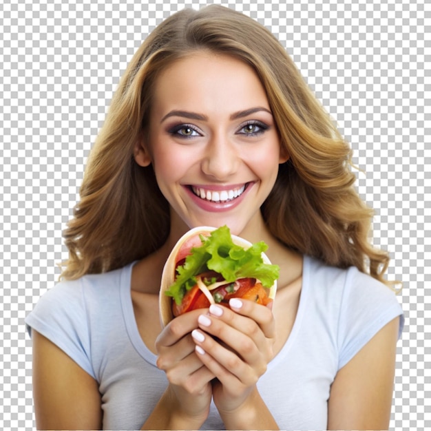 happy young woman with donor kebabs