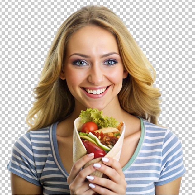 PSD happy young woman with donor kebabs