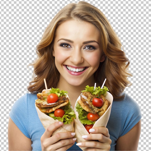 PSD happy young woman with donor kebabs