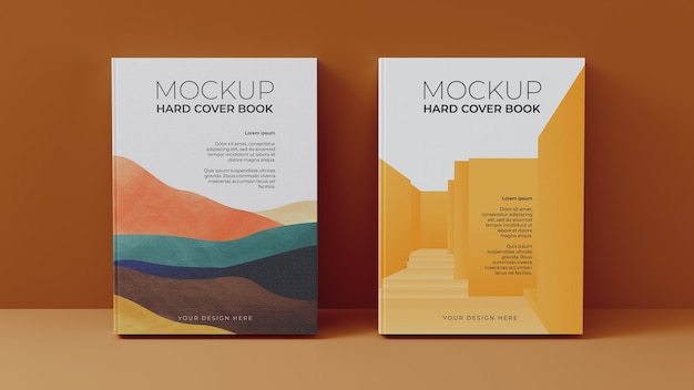 Hard cover books mockup arrangement