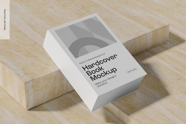 Hardcover Book on Marble Mockup, Leaned