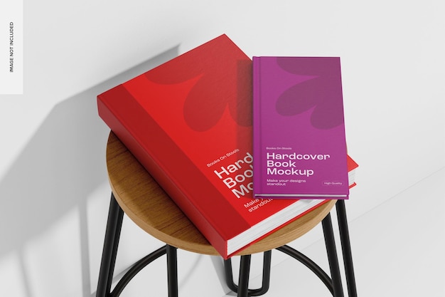 Hardcover Books on Stool Mockup