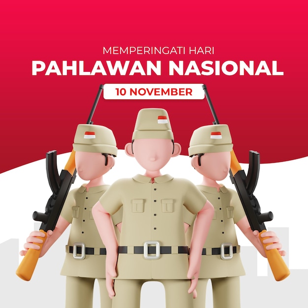 Hari Pahlawan Greeting With 3D Character