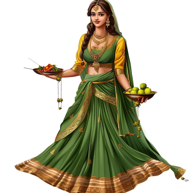 Hariyali Teej indian illustration realistic