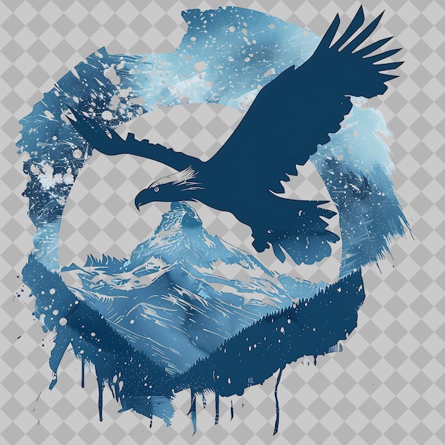 PSD harpy eagle inside a silhouette star mountain adorned with a png watercolor wild life collections