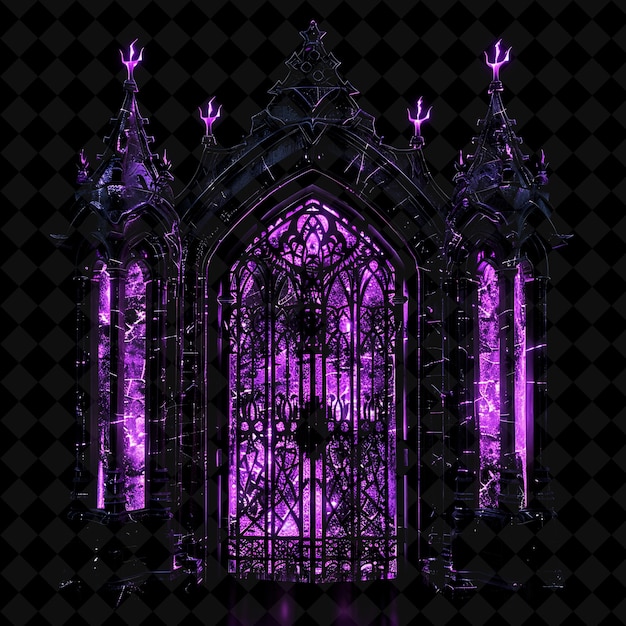 Haunted Castle Gate With Ghostly Apparitions and Gothic Arch PNG Y2K Shape Neon Color Collection