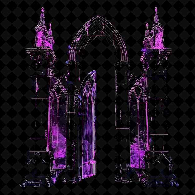 Haunted Castle Gate With Ghostly Apparitions and Gothic Arch PNG Y2K Shape Neon Color Collection