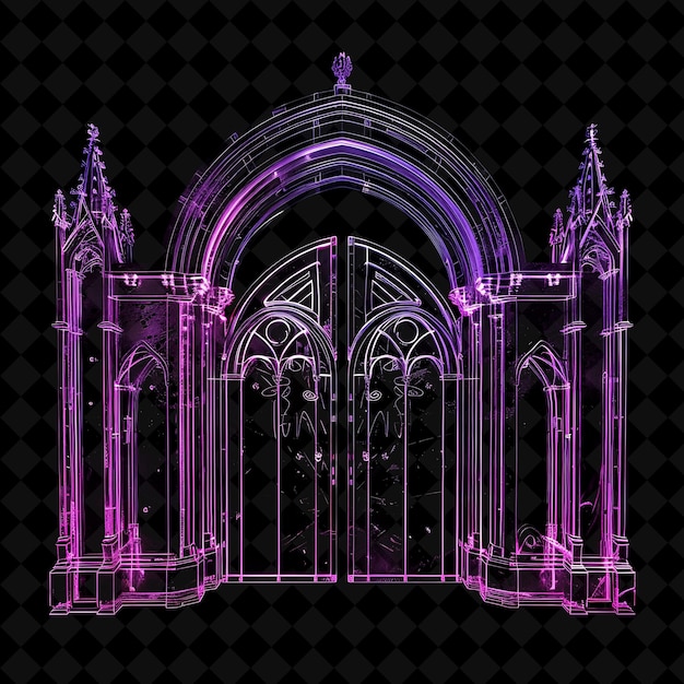 Haunted Castle Gate With Ghostly Apparitions and Gothic Arch PNG Y2K Shape Neon Color Collection