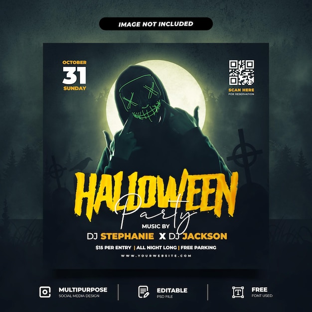 Haunted halloween night flyer social media post