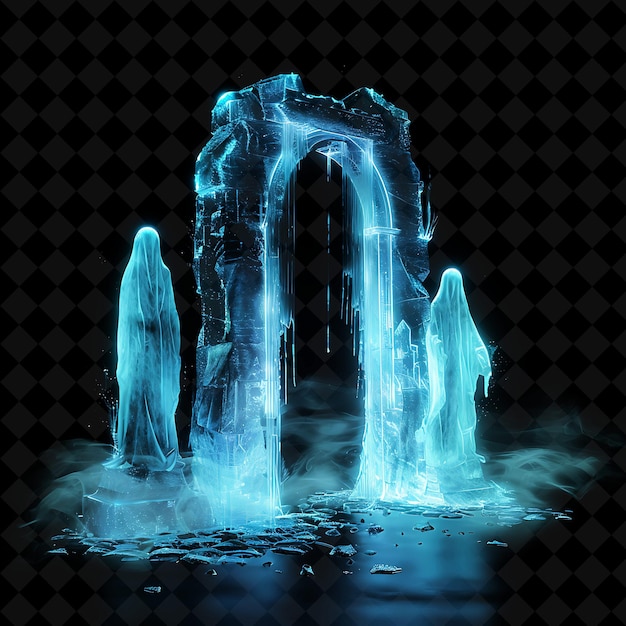 PSD haunted phantasmal gate with spectral figures and ectoplasmi png y2k shape neon color collection