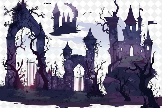 PSD hauntingly beautiful abandoned castle landscape with ghostly illustration natural scenery design