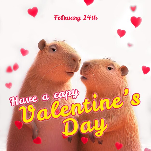 Have a capy valentines day Two capybaras in love in a valentines greeting card