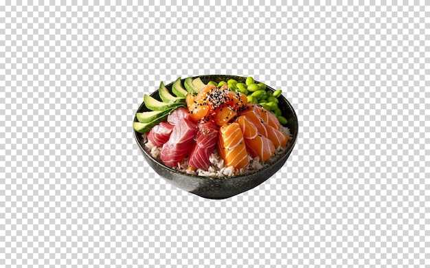 Hawaiian poke bowl on transparent background