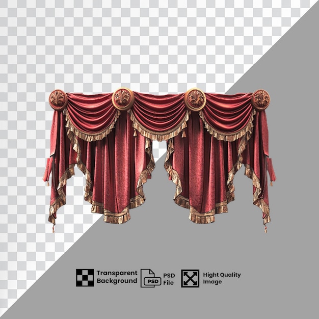 HD quality image of red velvet curtain with transparent gold edges