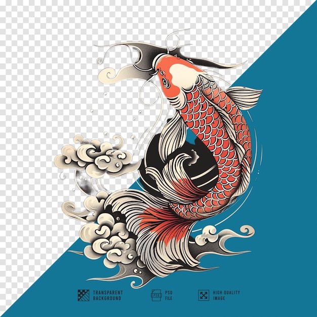 PSD hd quality koi fish tattoo sketch without background