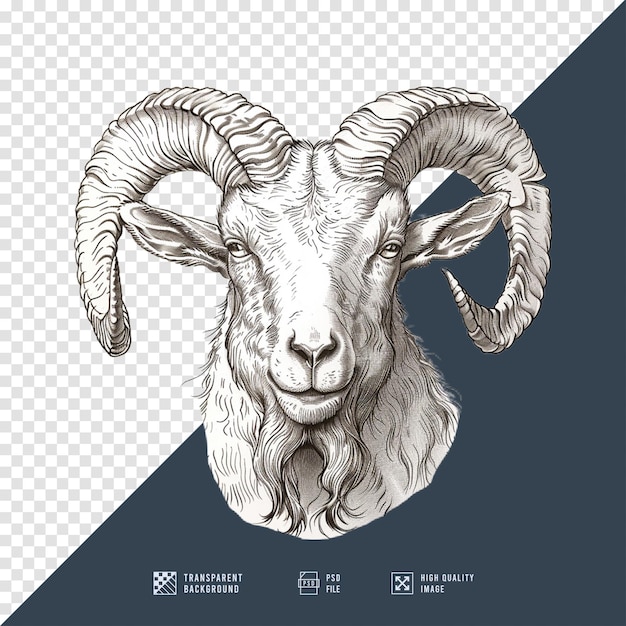 HD quality outline image of a horned goat without background