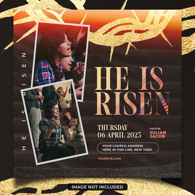 He is risen easter church service social media template