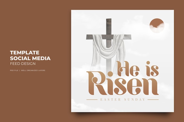 He is Risen Easter Sunday Social Media Instagram Post with crosses