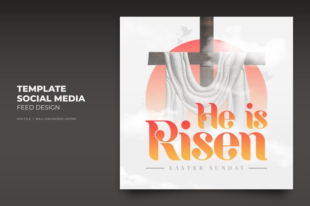 He is Risen Easter Sunday Social Media Instagram Post with crosses