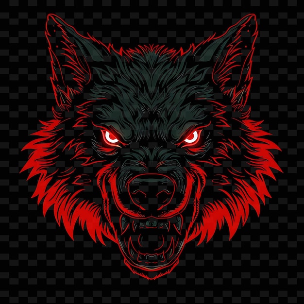 PSD head of a wolf with red eyes and glowing eyes