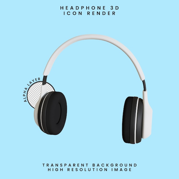 HEADPHONE 3D ICON RENDER WITH TRANSPARENT BACKGROUND