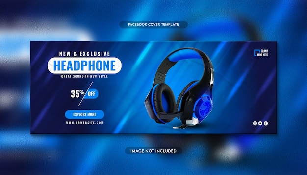 Headphone brand product sale facebook cover and web banner template