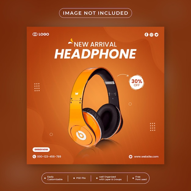 Headphone brand product social media banner design template