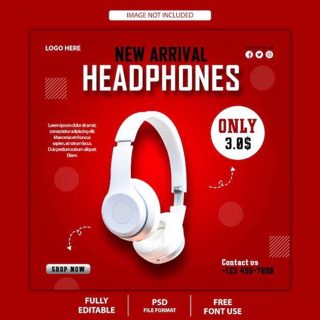 Headphone brand product social media post and banner