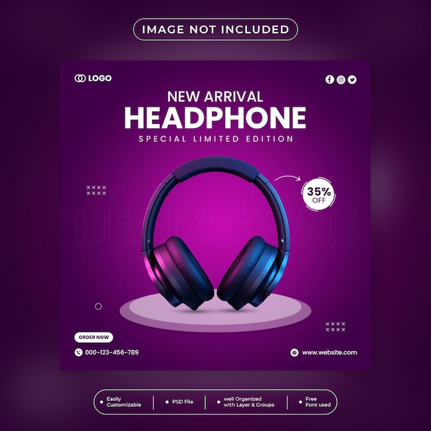 Headphone brand product for social media template banner